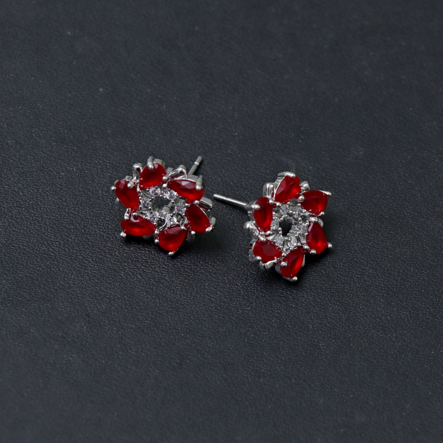 Elegant Red Floral Stud Earrings