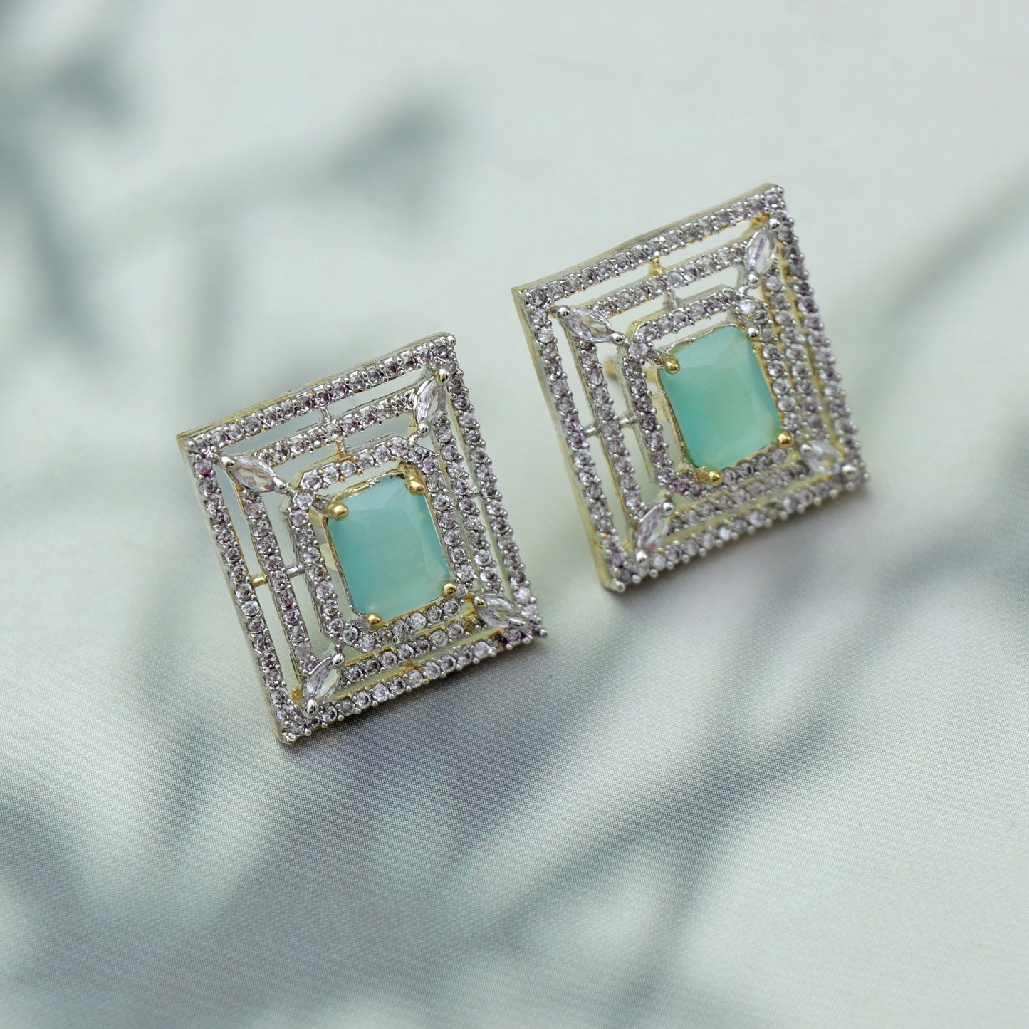 Square Aqua Radiance Studs