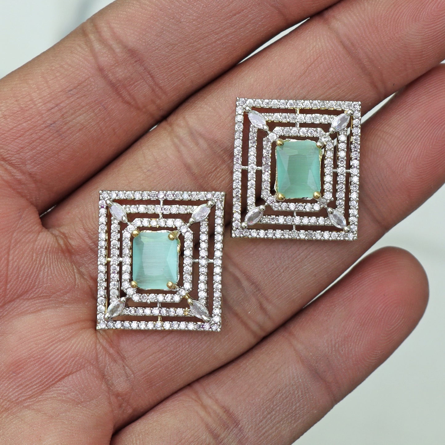 Square Aqua Radiance Studs