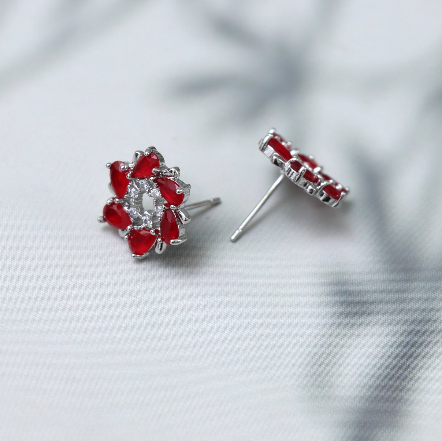 Elegant Red Floral Stud Earrings - SHILPRATNAA