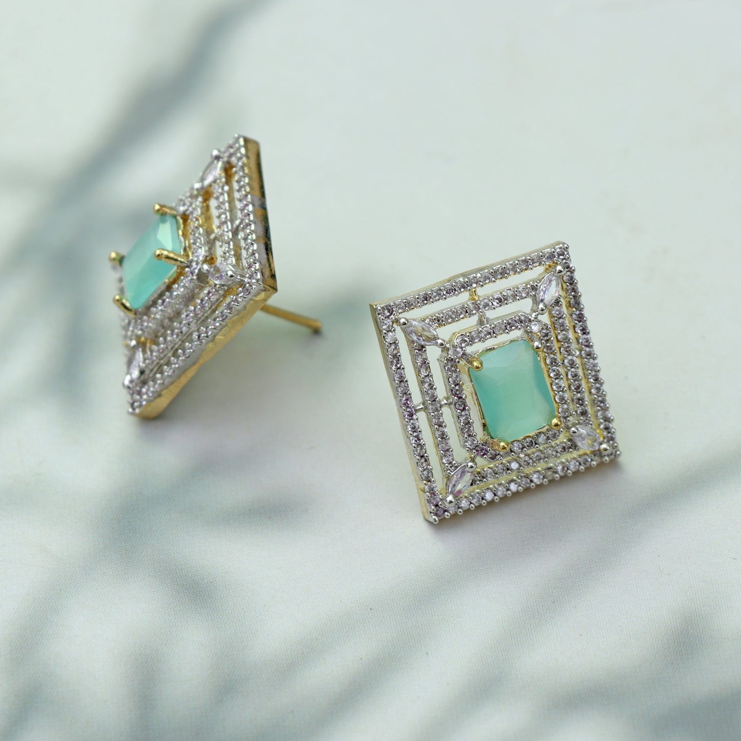 Square Aqua Radiance Studs