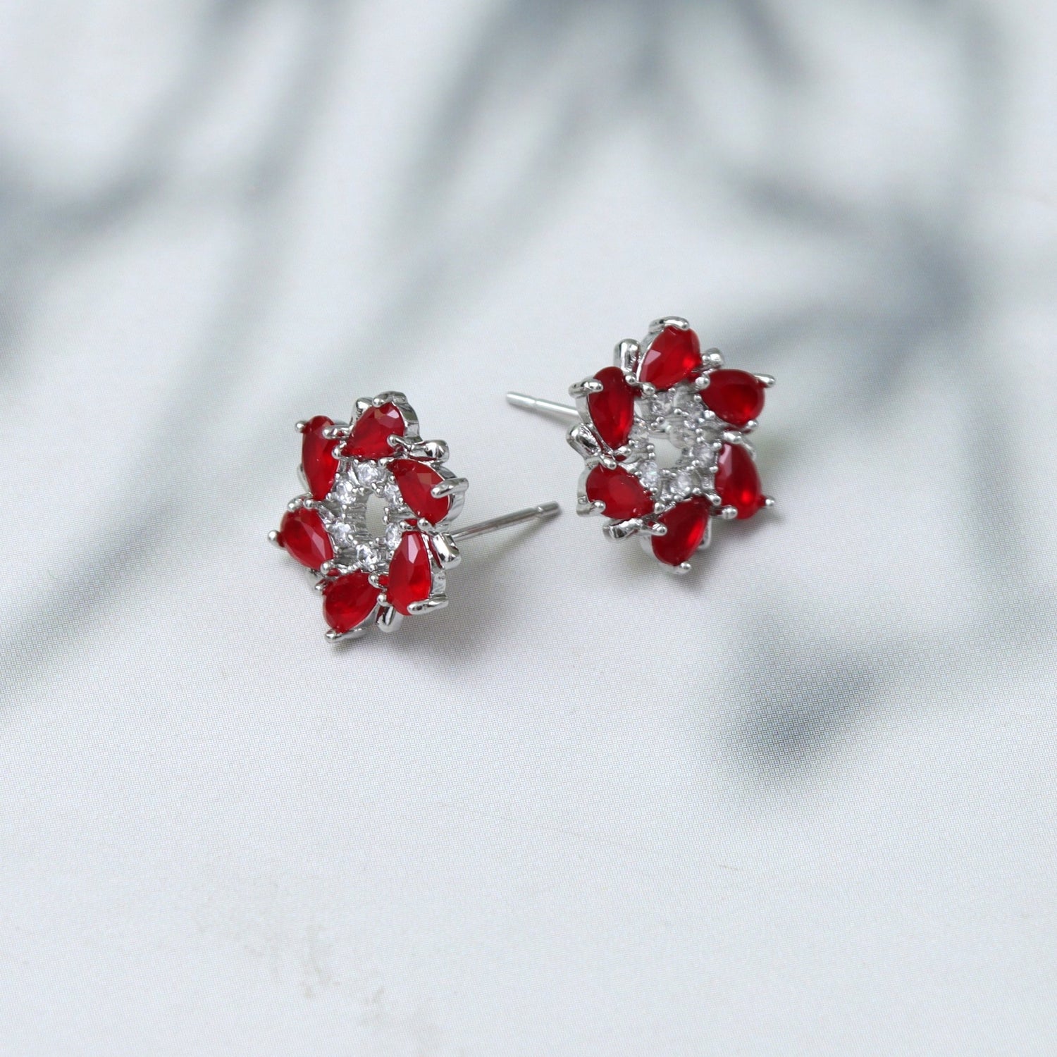 Elegant Red Floral Stud Earrings - SHILPRATNAA