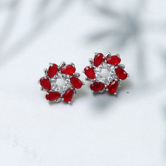 Elegant Red Floral Stud Earrings - SHILPRATNAA