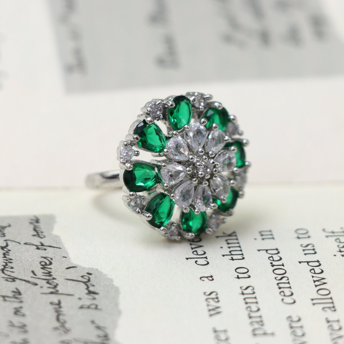 Emerald Blossom Radiance Ring - SHILPRATNAA