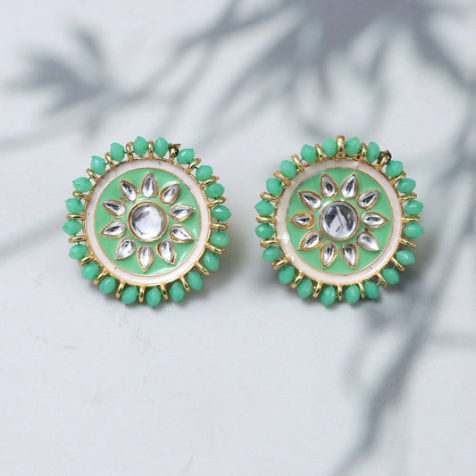 Emerald Blossom Stud Earrings - SHILPRATNAA