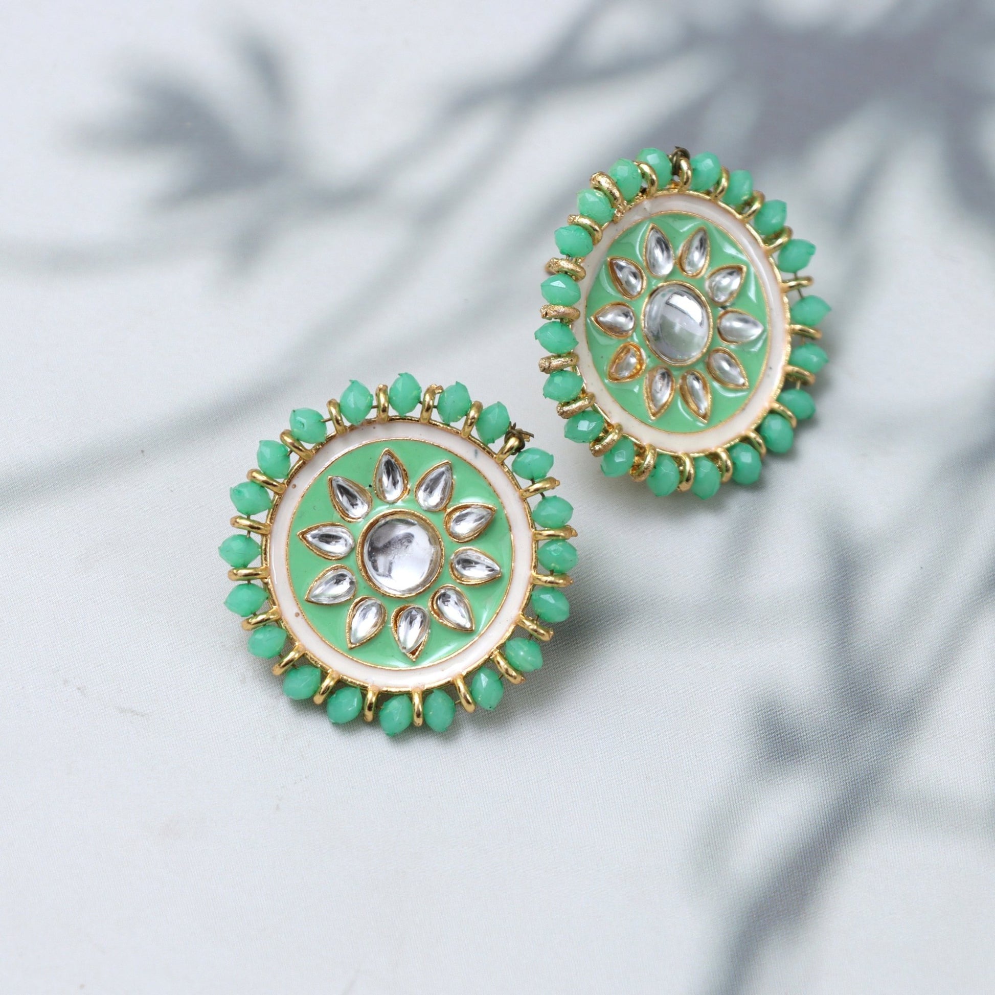 Emerald Blossom Stud Earrings - SHILPRATNAA