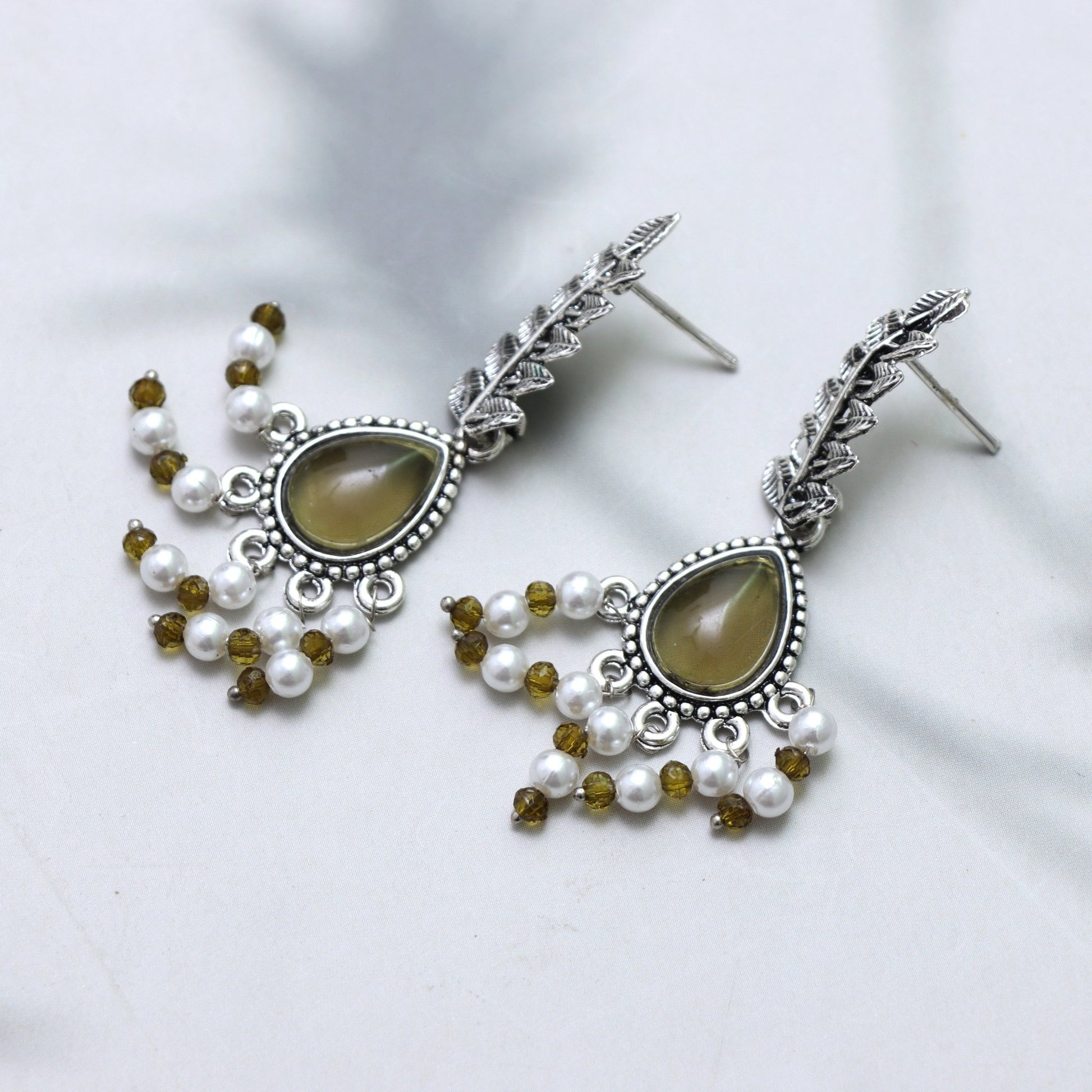 Olive Green Teardrop Dangle Earrings - SHILPRATNAA