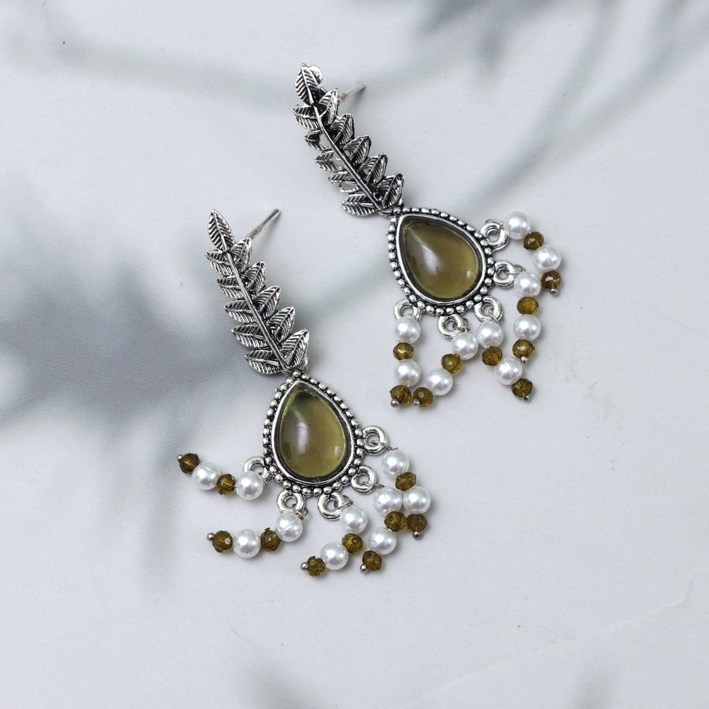 Olive Green Teardrop Dangle Earrings - SHILPRATNAA