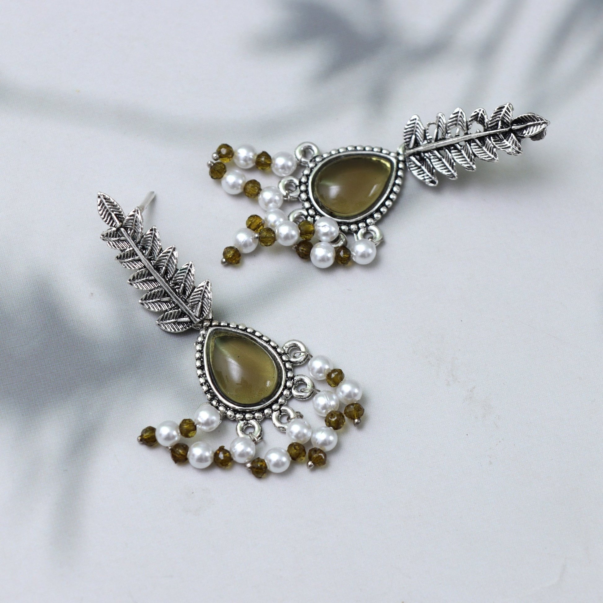 Olive Green Teardrop Dangle Earrings - SHILPRATNAA