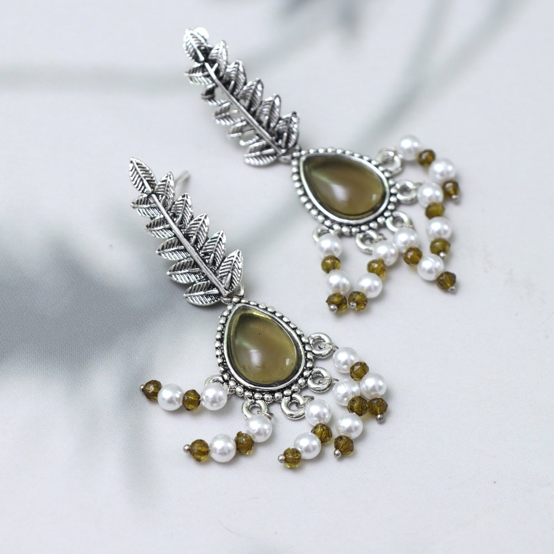 Olive Green Teardrop Dangle Earrings - SHILPRATNAA