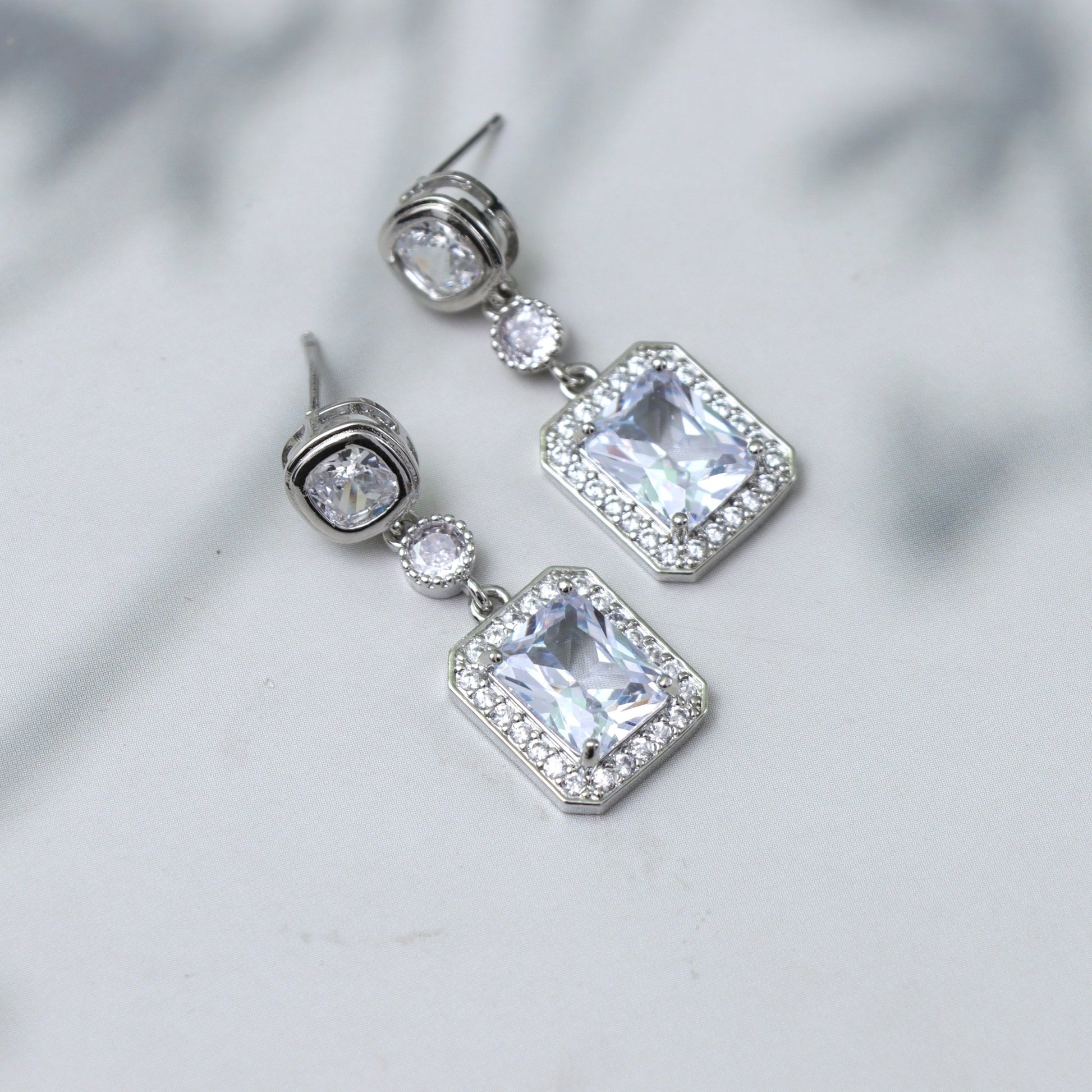 Vintage - Inspired Silver Crystal Drop Earrings - SHILPRATNAA